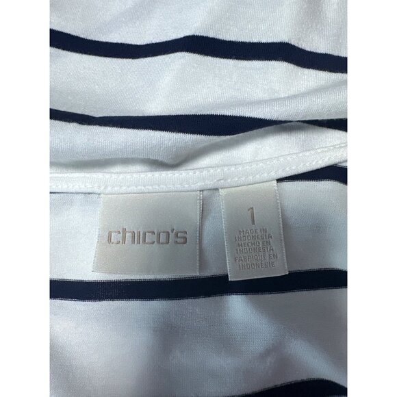 Chico's Mitered Stripe Valarie Long Sleeve V-Neck Top Size 1 US M - Picture 4 of 8